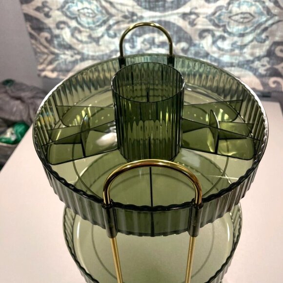 3 Rotating Shelves Storage Container Make Up Spices 12 1/2" x 9 1/2 Gray Plastic - Picture 3 of 9